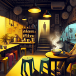 Restoran pho Vietnam temaram dengan mangkuk beruap dan sosok pemilik dihantui bayangan gaib di dapur.