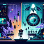 Ilustrasi perbandingan penjualan Metroid Prime 4 dan Outer Worlds 2 dengan konsol, grafik data, dan layanan berlangganan game.