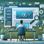 Ilustrasi penulis mengubah transkrip video menjadi artikel blog SEO terstruktur di depan laptop.