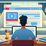 Blogger merencanakan artikel blog sambil menunggu transkrip YouTube di layar laptop.