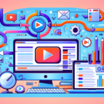 Ilustrasi video berubah menjadi artikel blog dengan ikon SEO dan teks terstruktur di layar komputer.