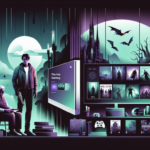 Ilustrasi berita game: konsol, RPG sinematik gelap, dan sutradara horor bermain di depan layar.