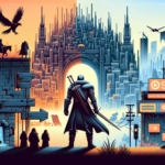 Ilustrasi tiga dunia: gurun pasca-apokaliptik, kerajaan fantasi, dan kota cyberpunk terkait berita game hari ini.