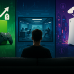 Ilustrasi gamer menghadapi kenaikan harga konsol, PHK studio game, dan tekanan upgrade ke konsol digital-only.